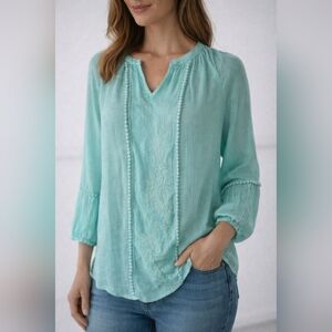 Zac & Rachel Mint Green Boho Blouse | Size L